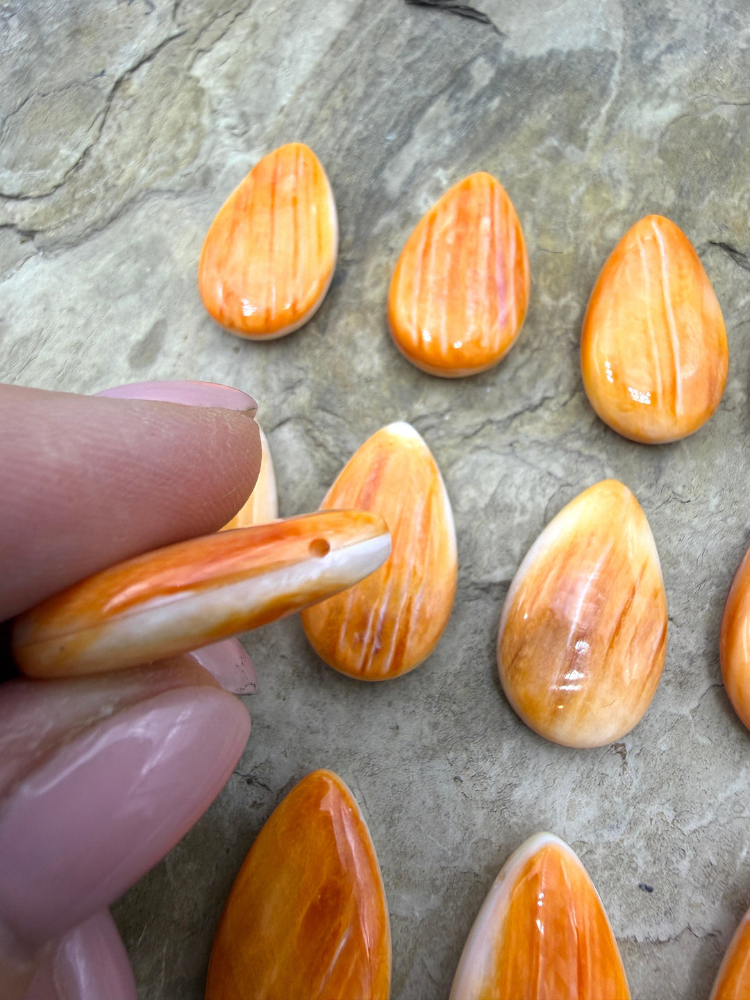 Orange Spiny Oyster Focal Pendant Bead 15x25mm Side Drilled