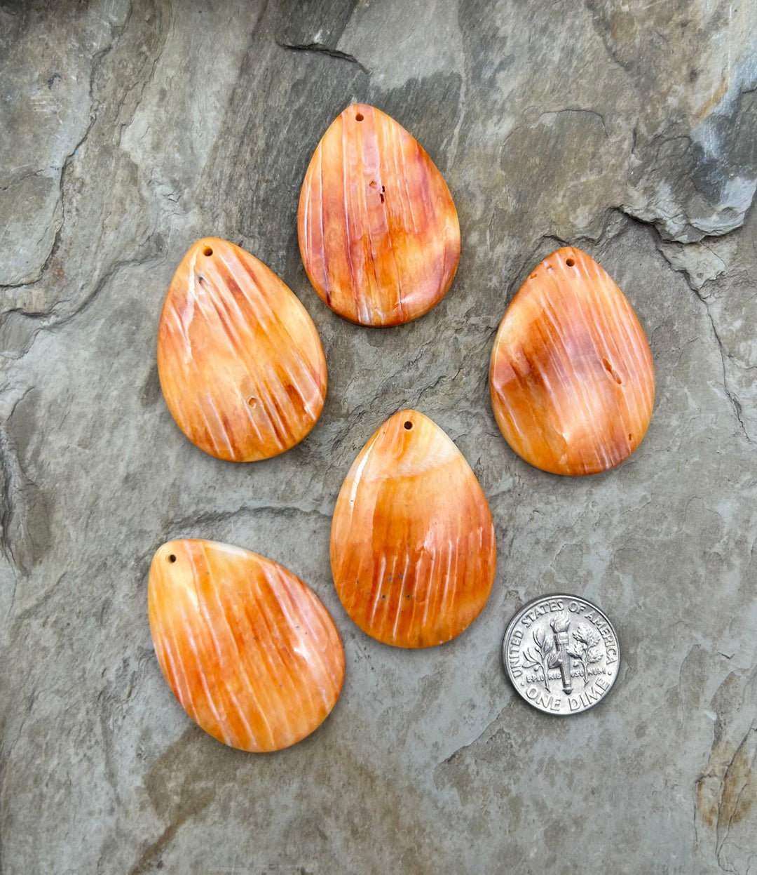 Orange Spiny Oyster Focal Pendant Bead 25x35 mm Select