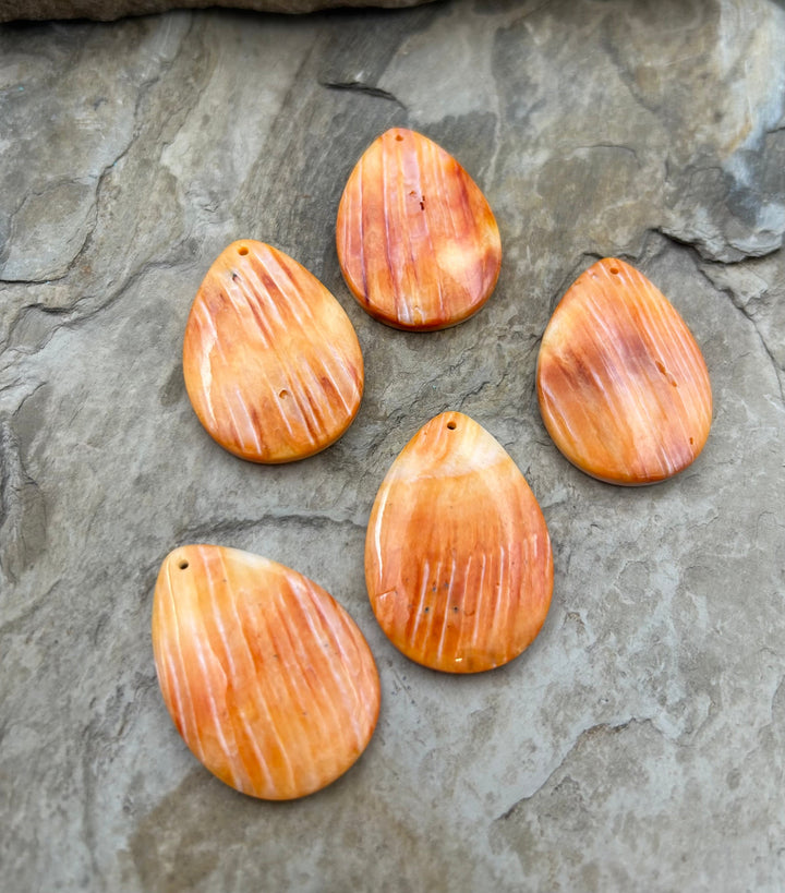 Orange Spiny Oyster Focal Pendant Bead 25x35 mm Select