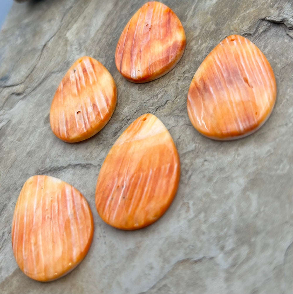 Orange Spiny Oyster Focal Pendant Bead 25x35 mm Select