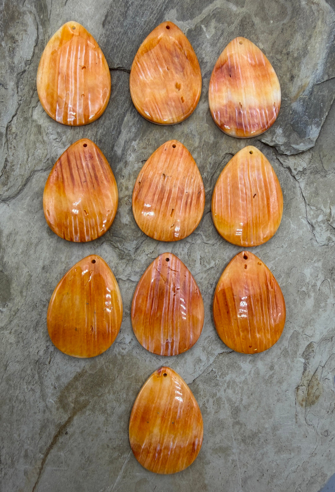 Orange Spiny Oyster Focal Pendant Bead 25x35mm Front