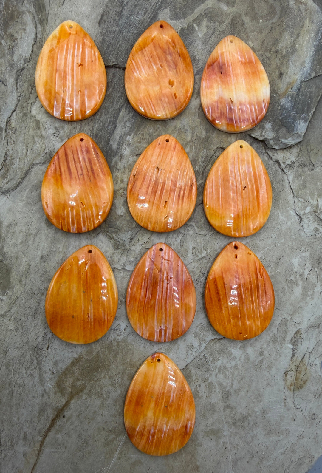 Orange Spiny Oyster Focal Pendant Bead 25x35mm Front