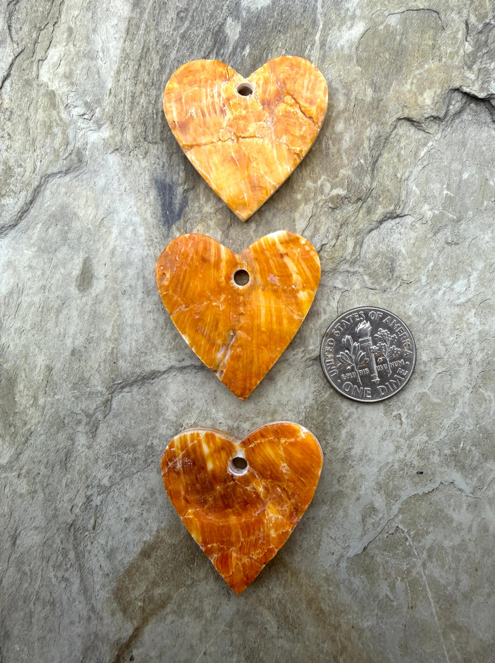 Orange Spiny Oyster Heart Focal Pendant Bead (Large Hole)