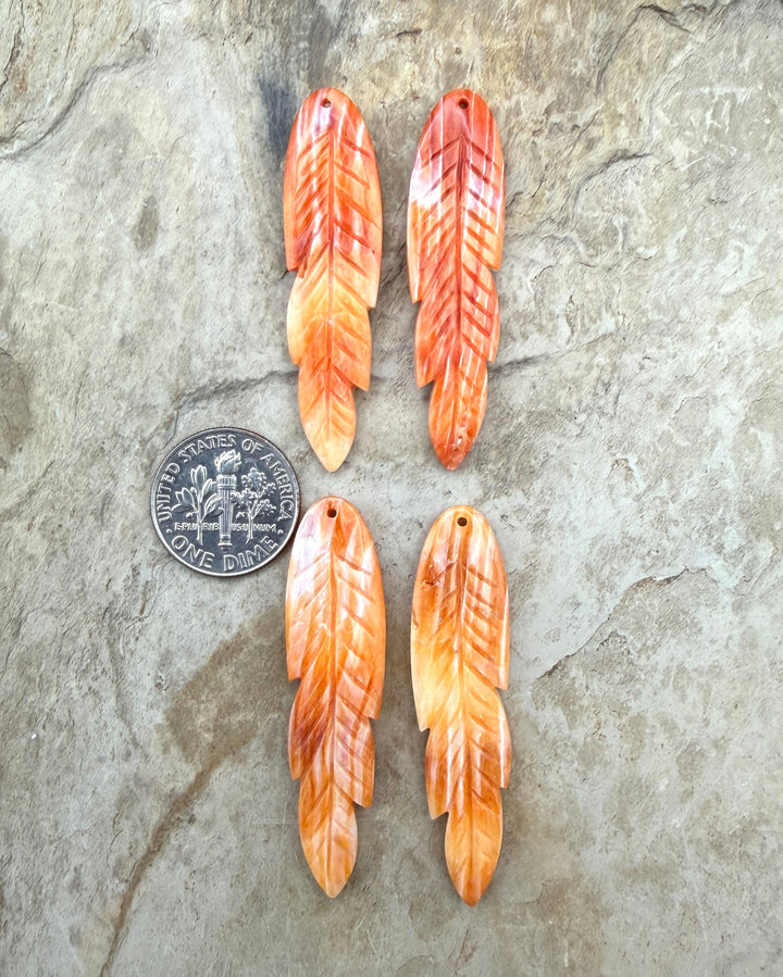 Orange Spiny Oyster Matching Feather Earring Bead Pair