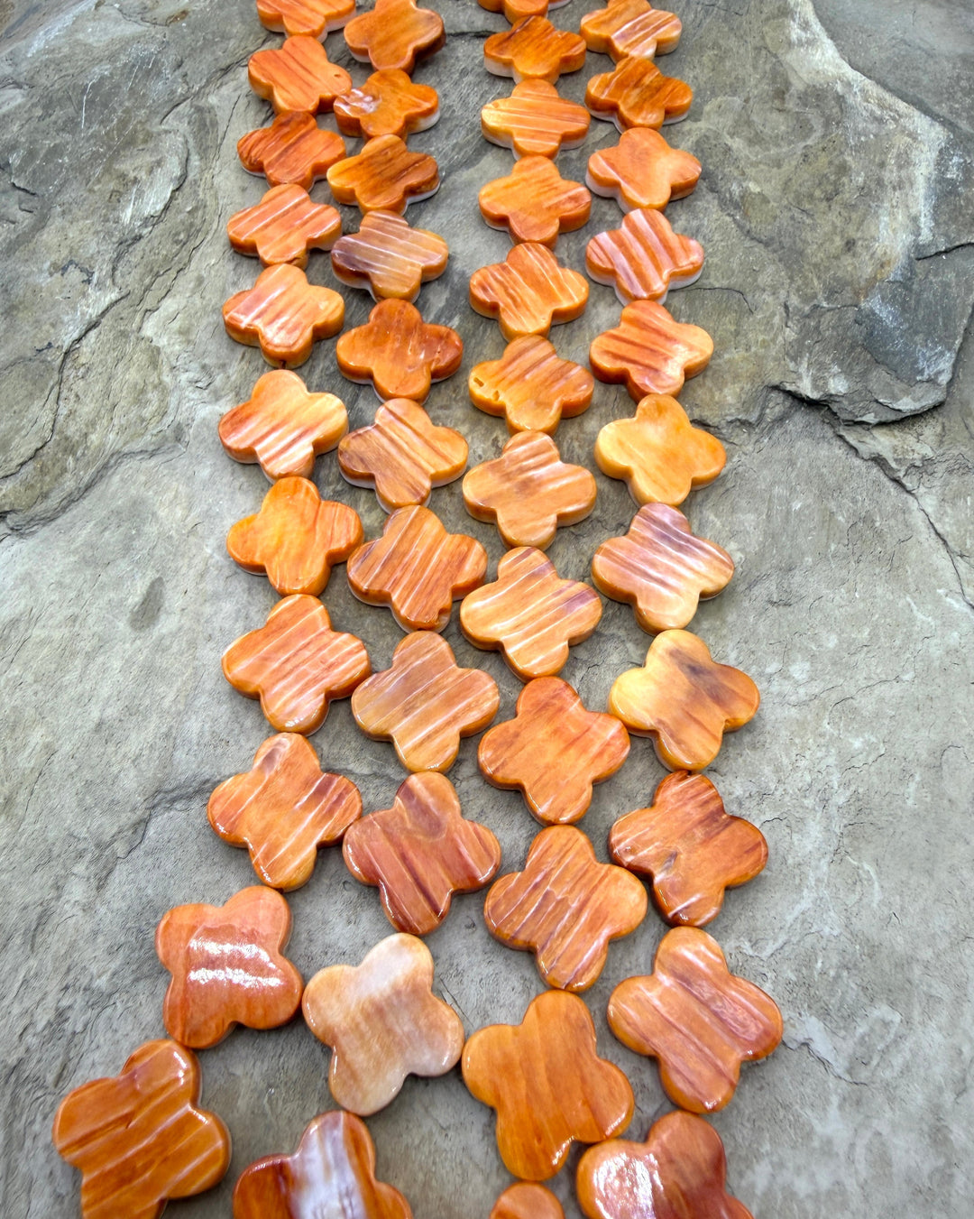 Orange Spiny Oyster Quatrefoil 15mm Beads 16 Inch Strand/27