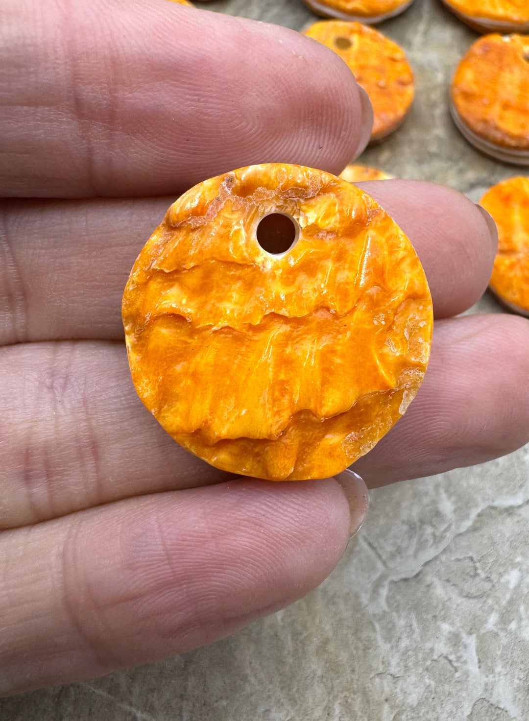 Orange Spiny Oyster Round Large Hole Focal Bead 24mm