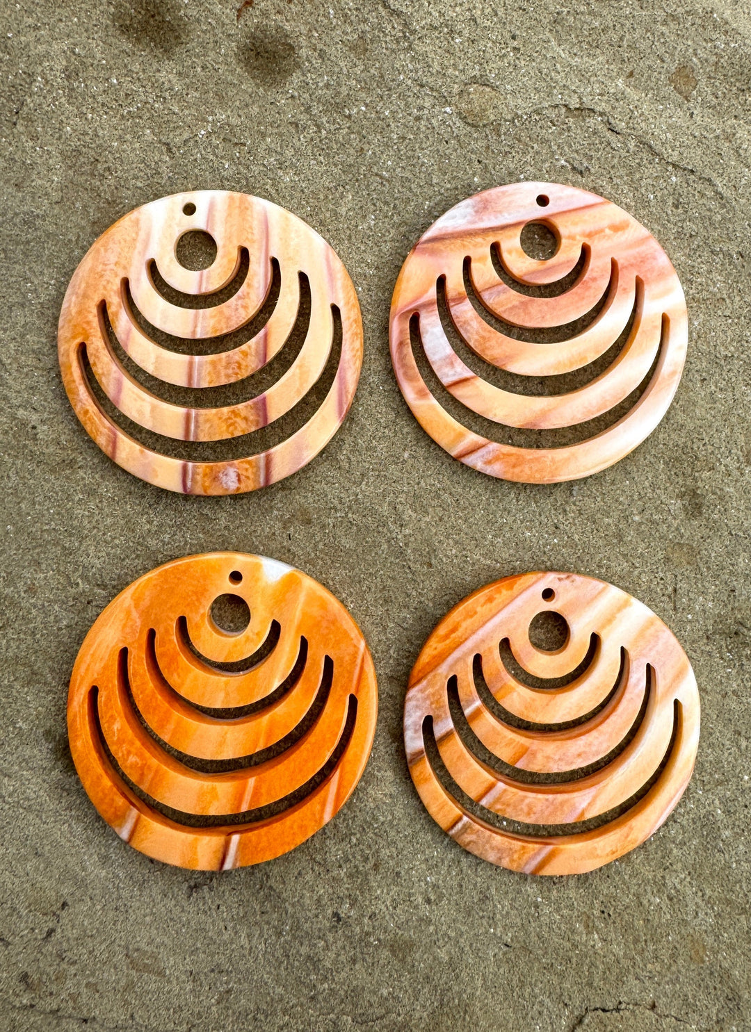 Orange Spiny Oyster Shell Carved 35mm Round Bead Pair