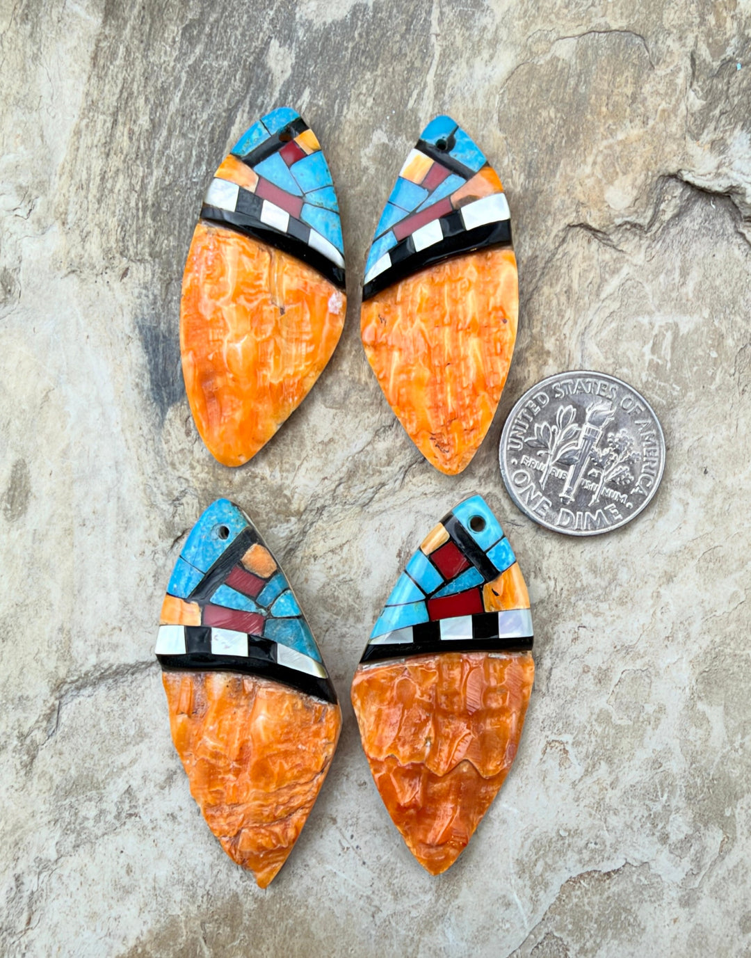 Orange Spiny Oyster with Hand Pieced Inlay Earring Slab