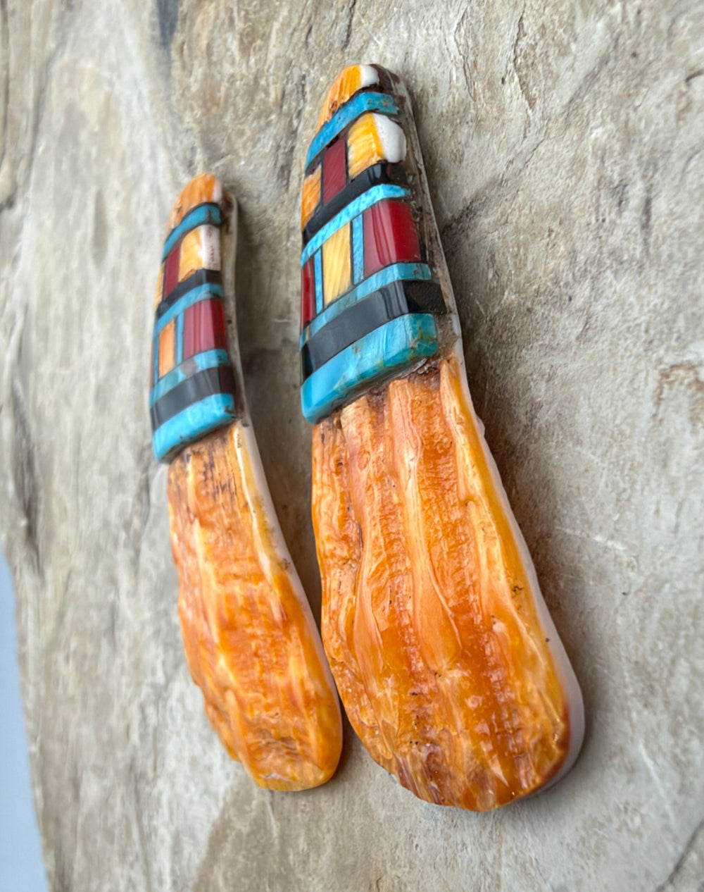 Orange Spiny Oyster with Hand Pieced Inlay Earring Slab
