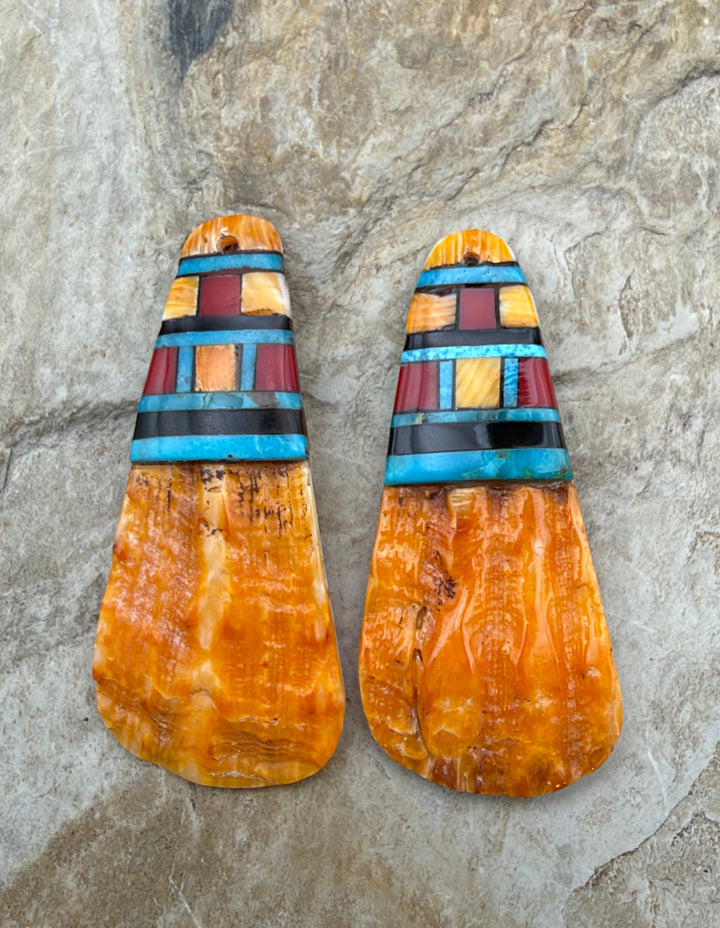 Orange Spiny Oyster with Hand Pieced Inlay Earring Slab