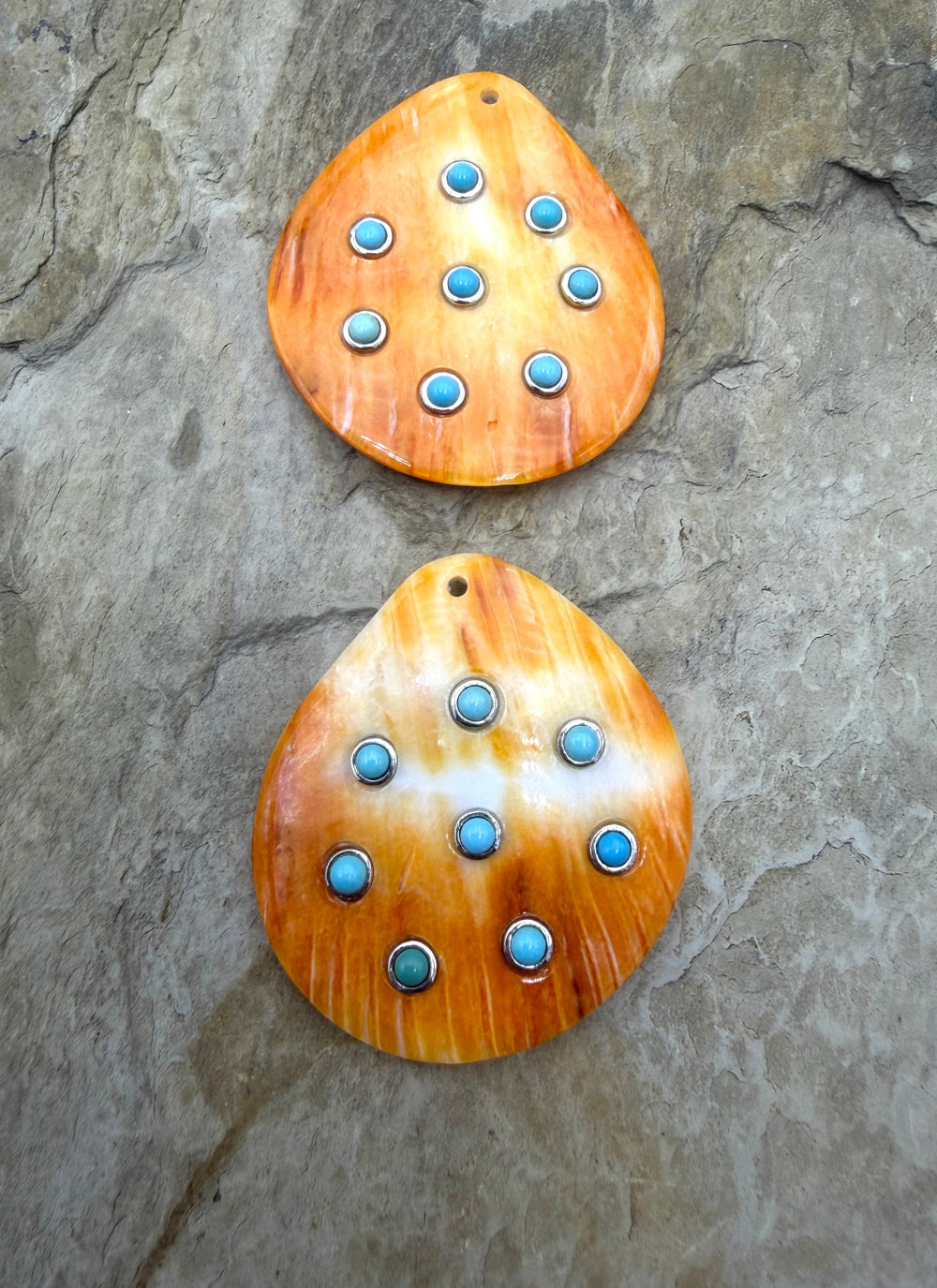 Orange Spiny Oyster With Turquoise Focal Pendant 42x46mm