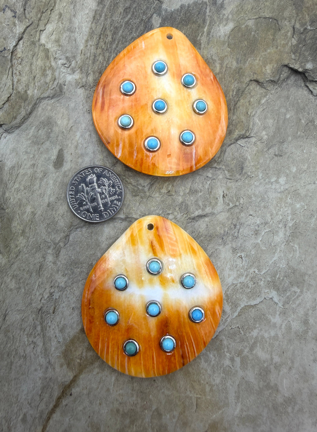 Orange Spiny Oyster With Turquoise Focal Pendant 42x46mm