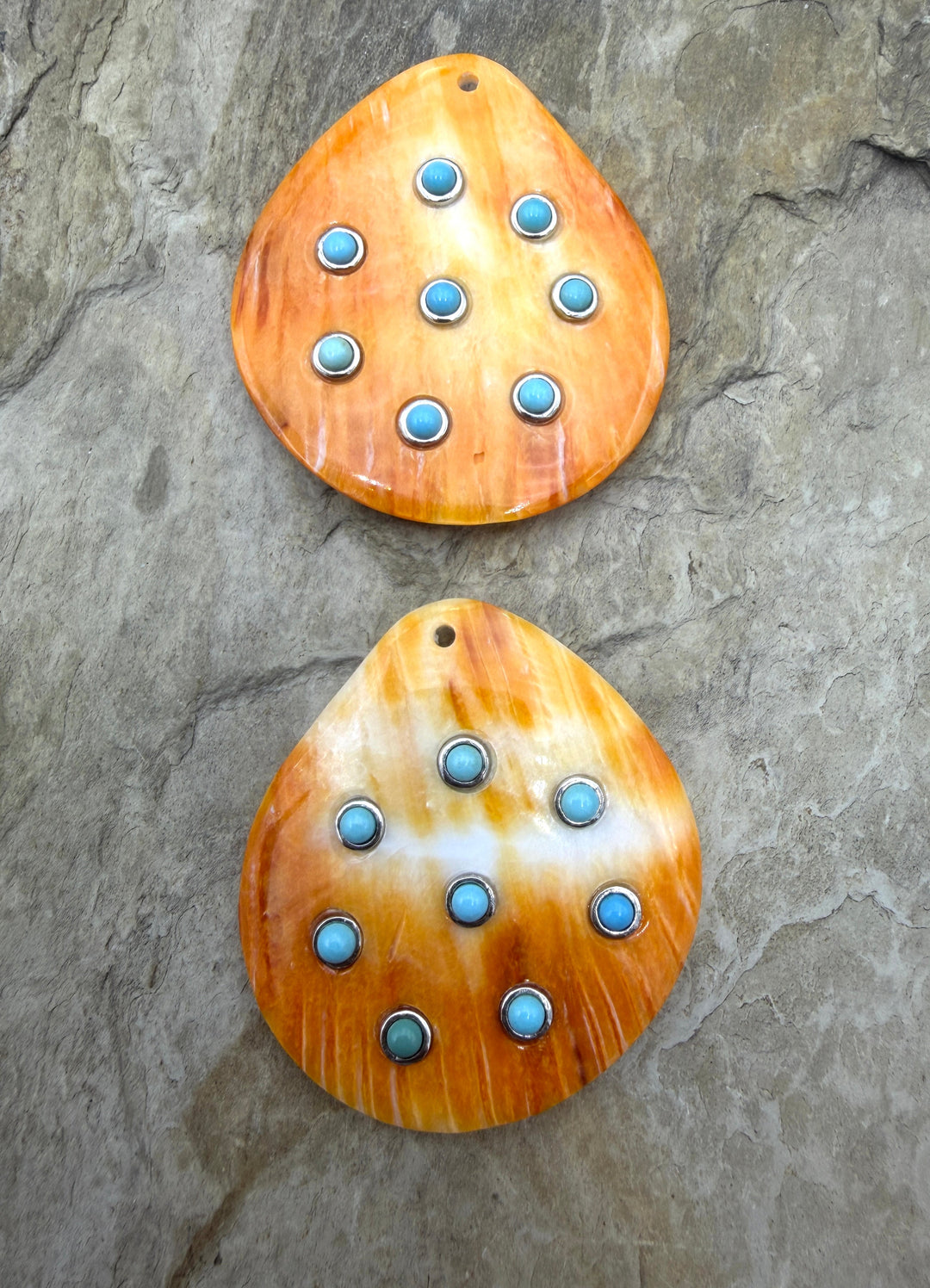 Orange Spiny Oyster With Turquoise Focal Pendant 42x46mm