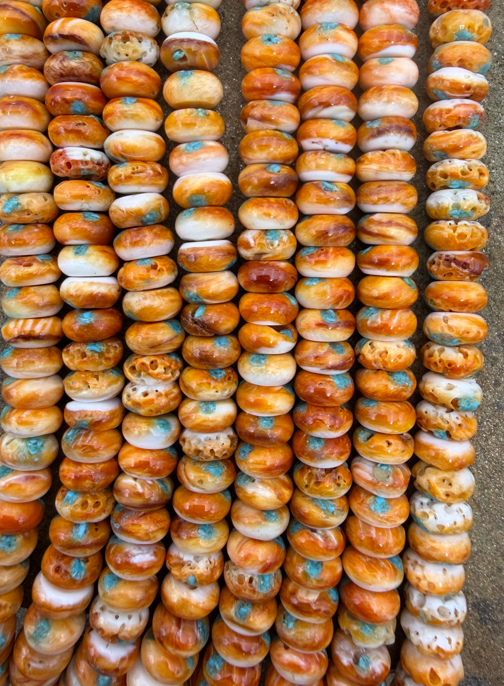 Orange Spiny Oyster with Turquoise Inlay 10x5mm Rondelle