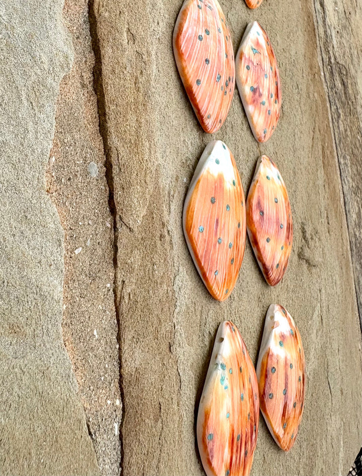 Orange Spiny Oyster with Turquoise inlay BIG Focal Pendant