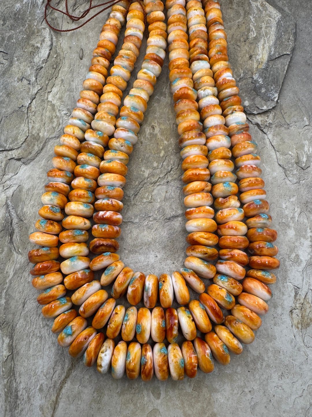 Orange Spiny Oyster with Turquoise Inlay BIG Graduated