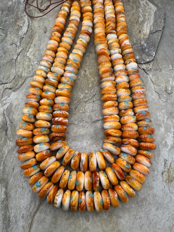 Orange Spiny Oyster with Turquoise Inlay BIG Graduated