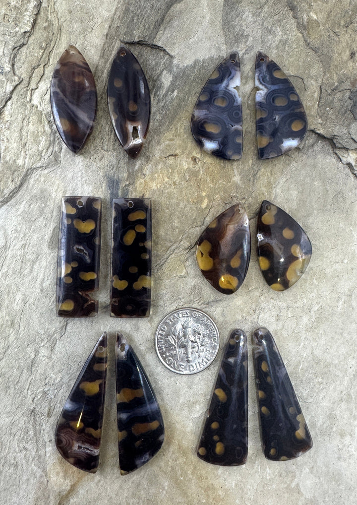 Orbicular Agate BIG (Indonesia) Earring Slab Bead Pair