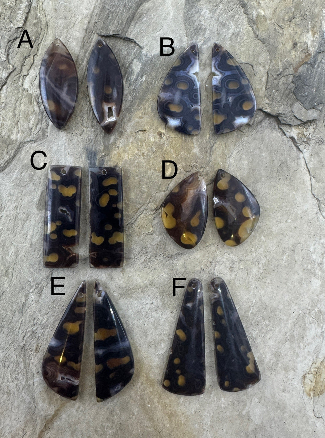 Orbicular Agate BIG (Indonesia) Earring Slab Bead Pair