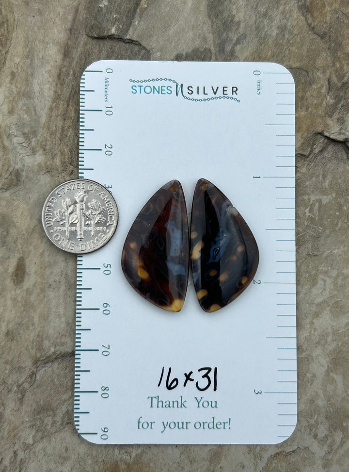 Orbicular Agate (Indonesia) Earring Slab Bead Pair 16x31mm