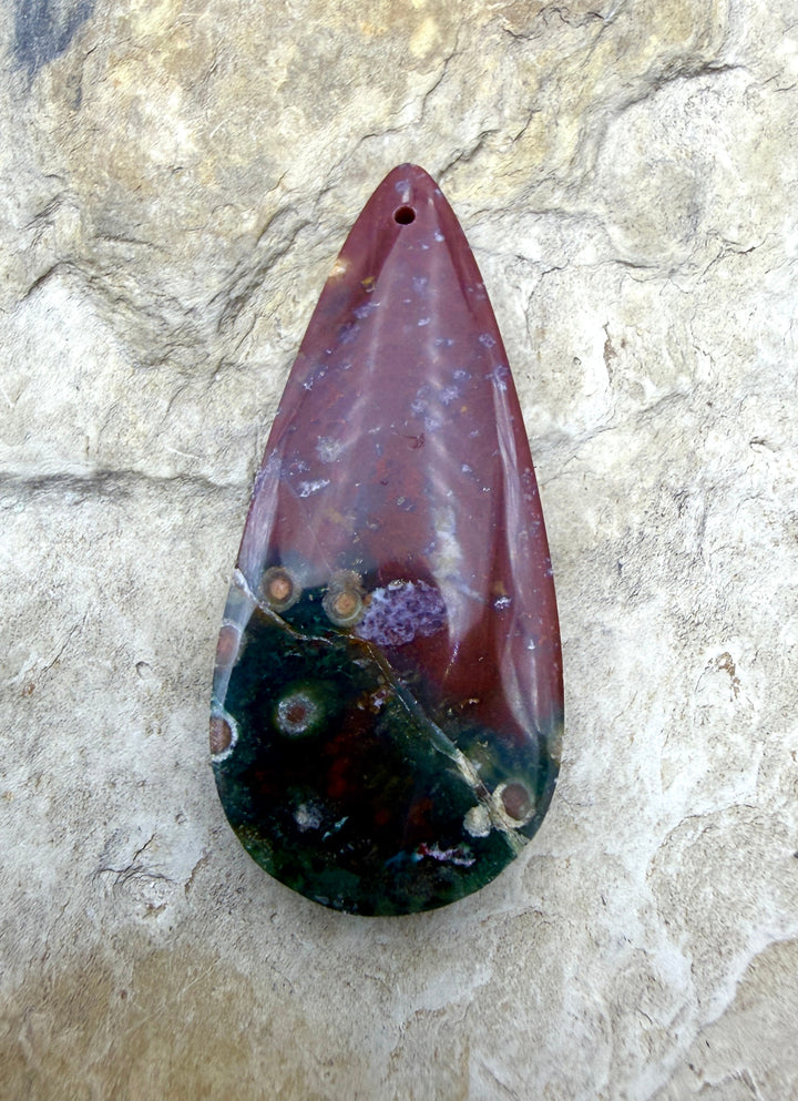 Orbicular Bloodstone (India) Focal Pendant Bead 18x42mm