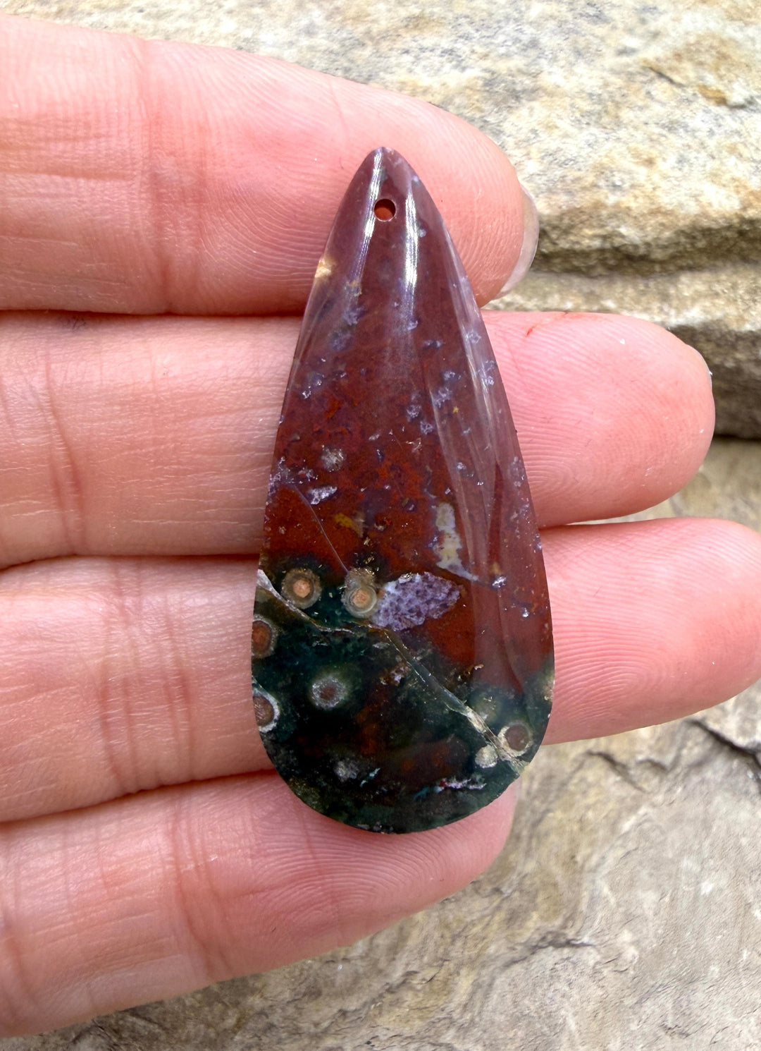 Orbicular Bloodstone (India) Focal Pendant Bead 18x42mm