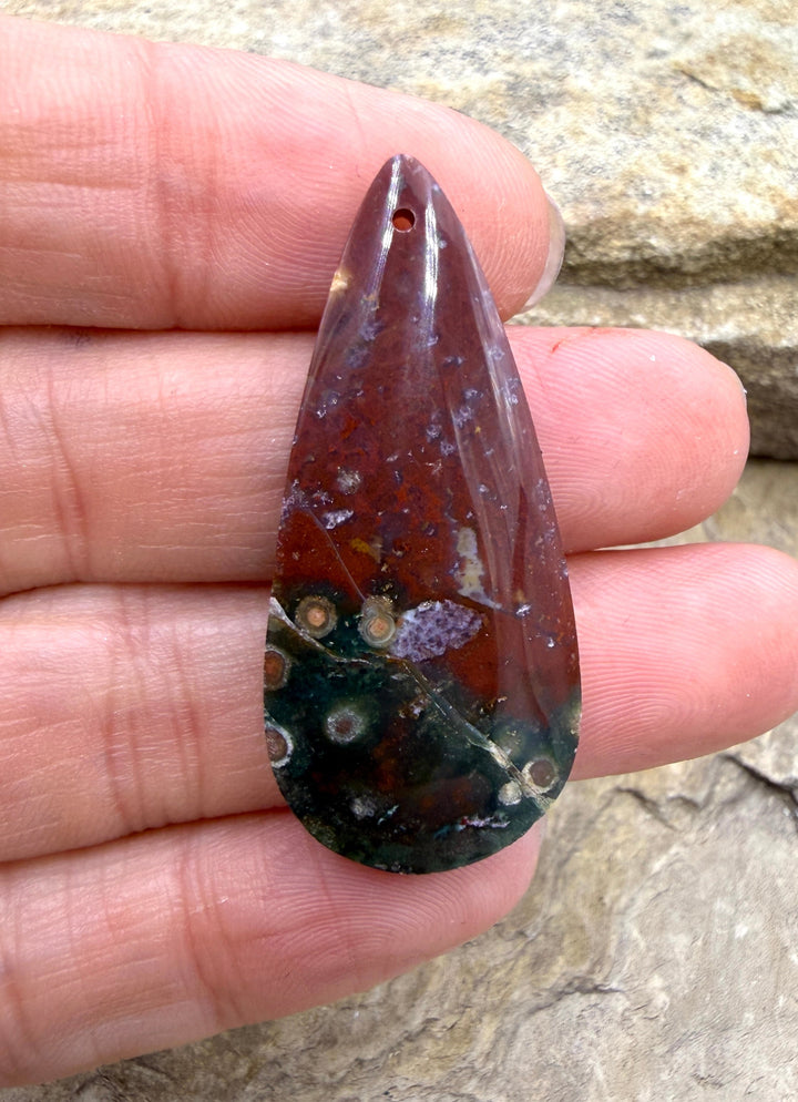 Orbicular Bloodstone (India) Focal Pendant Bead 18x42mm