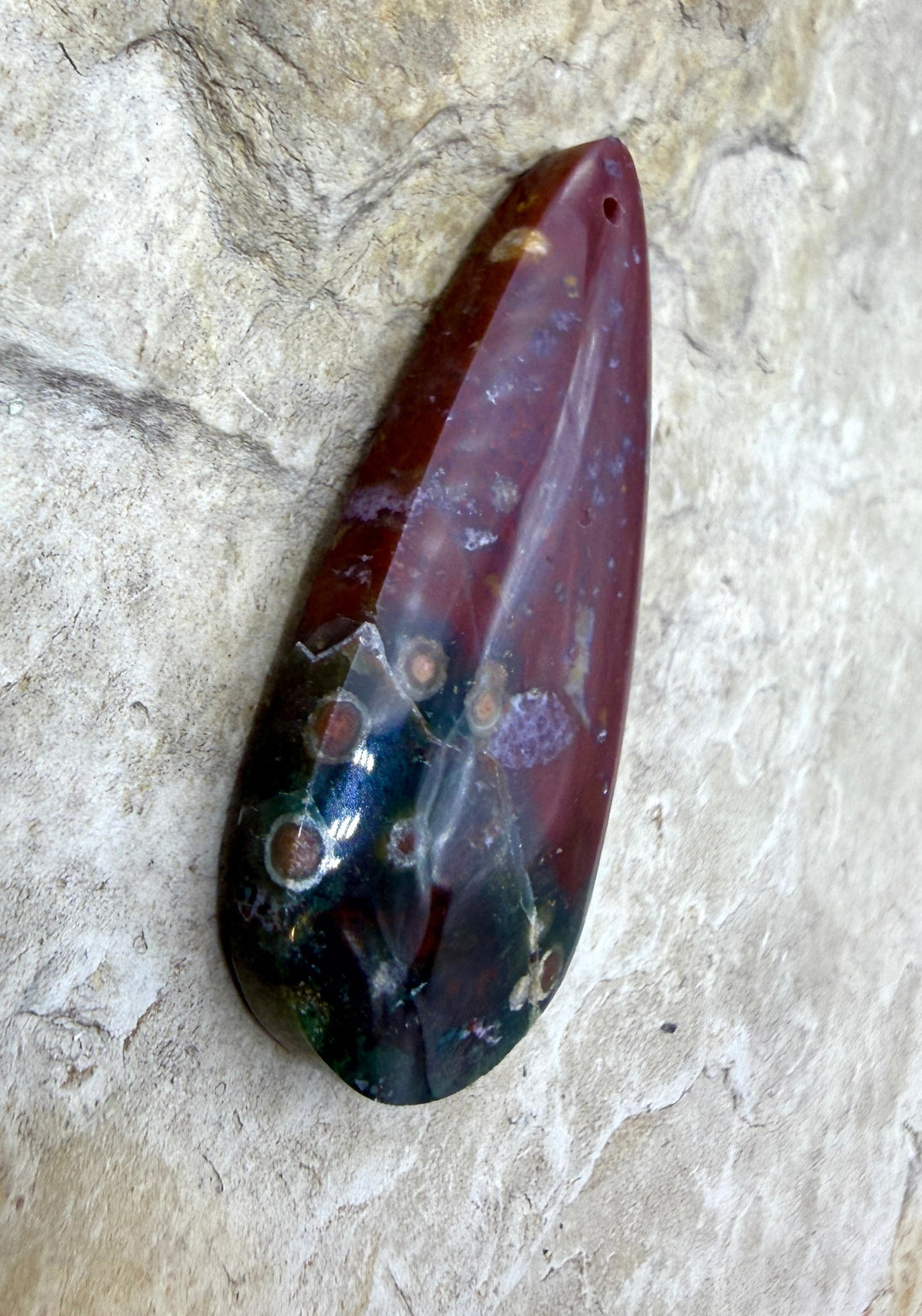 Orbicular Bloodstone (India) Focal Pendant Bead 18x42mm