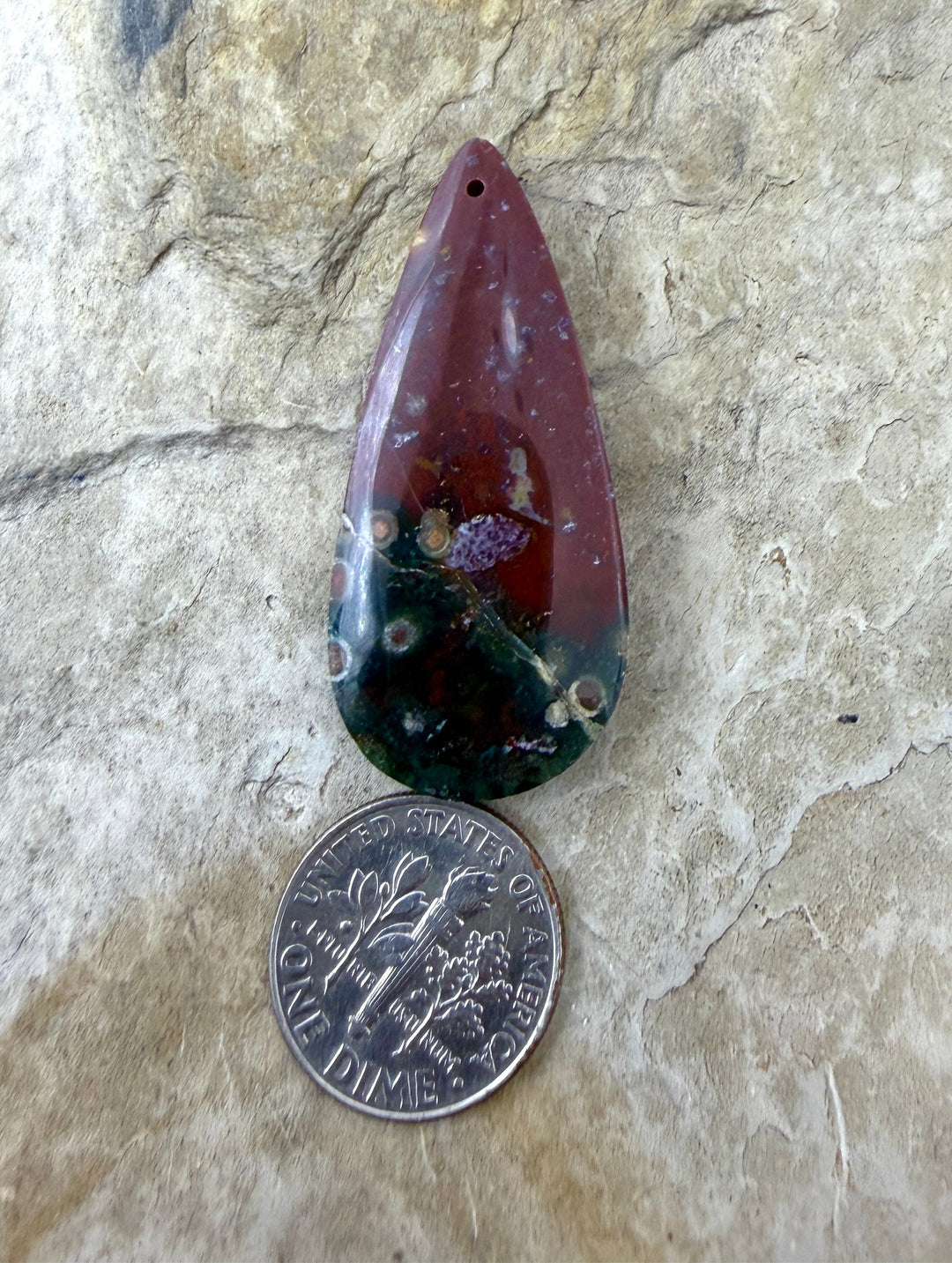 Orbicular Bloodstone (India) Focal Pendant Bead 18x42mm