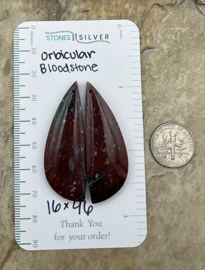 Orbicular Bloodstone (India) Matching Earring Slab Pair