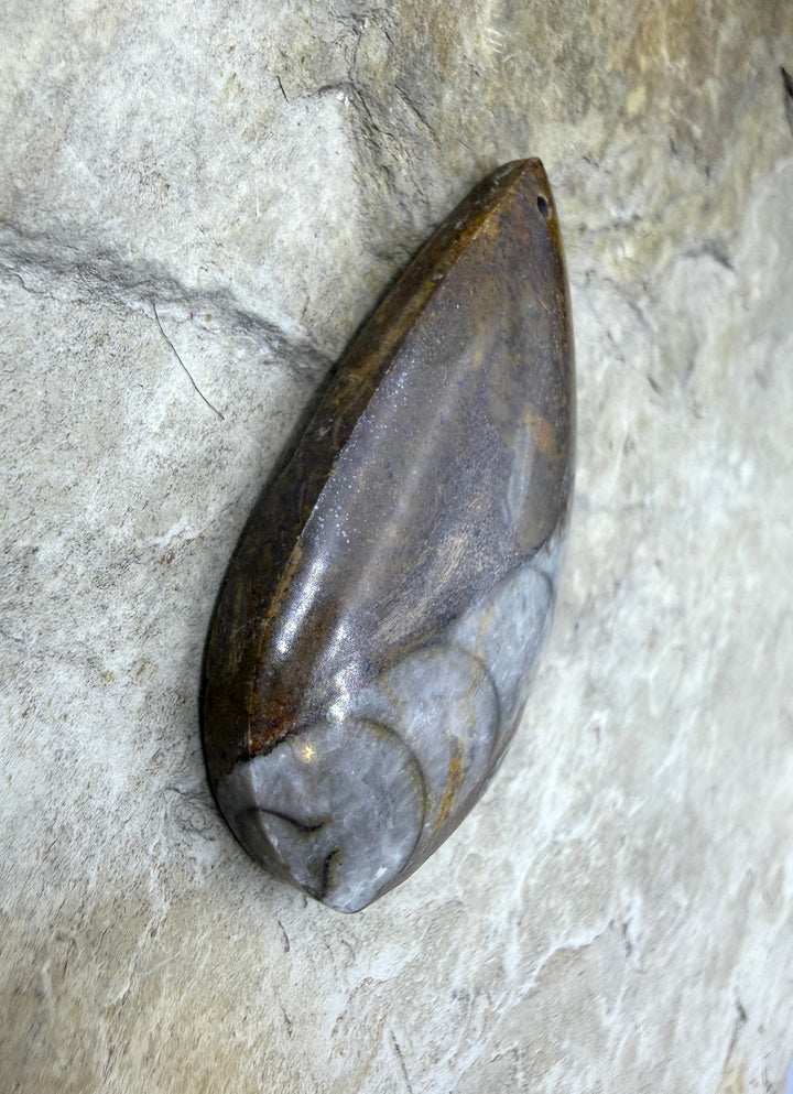 Orthoceras Fossil Stone Focal Pendant Bead 20x41mm