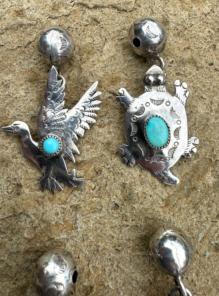 Oxidized Sterling Silver and Turquoise Bead Charm Handmade