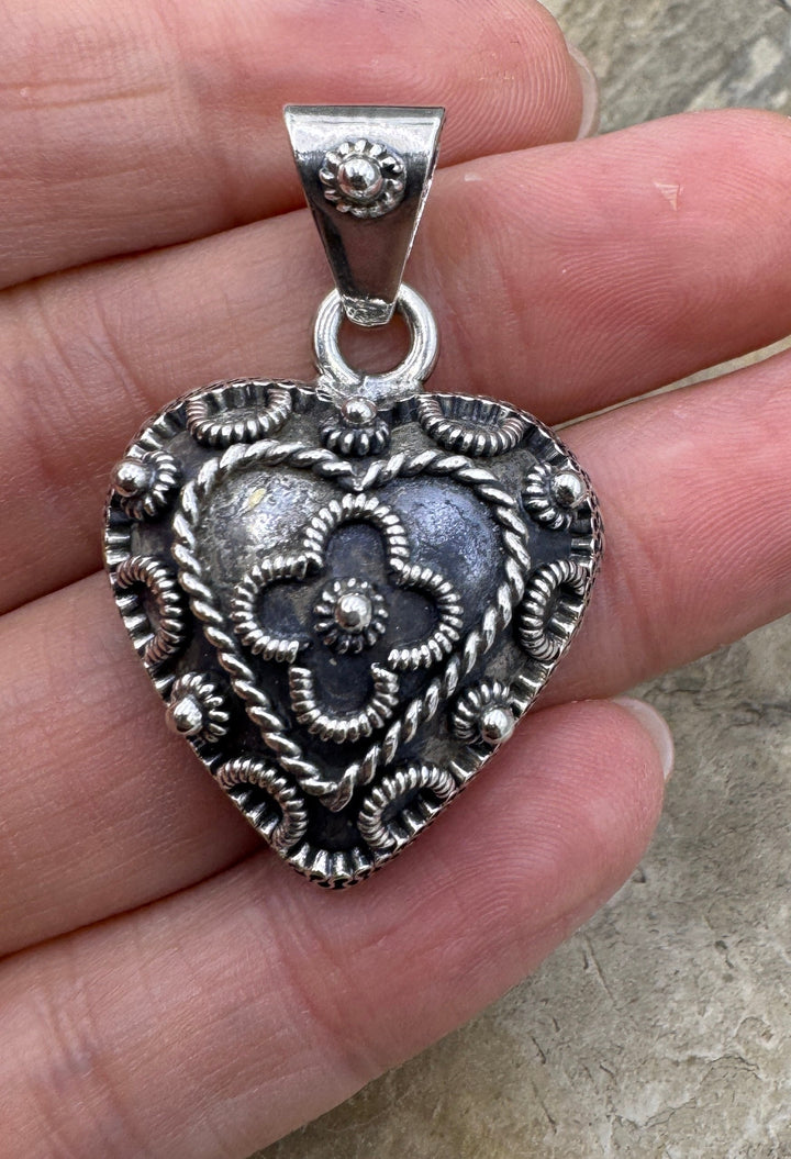 Oxidized Sterling Silver Heart Pendant 27x41mm - Jewelry