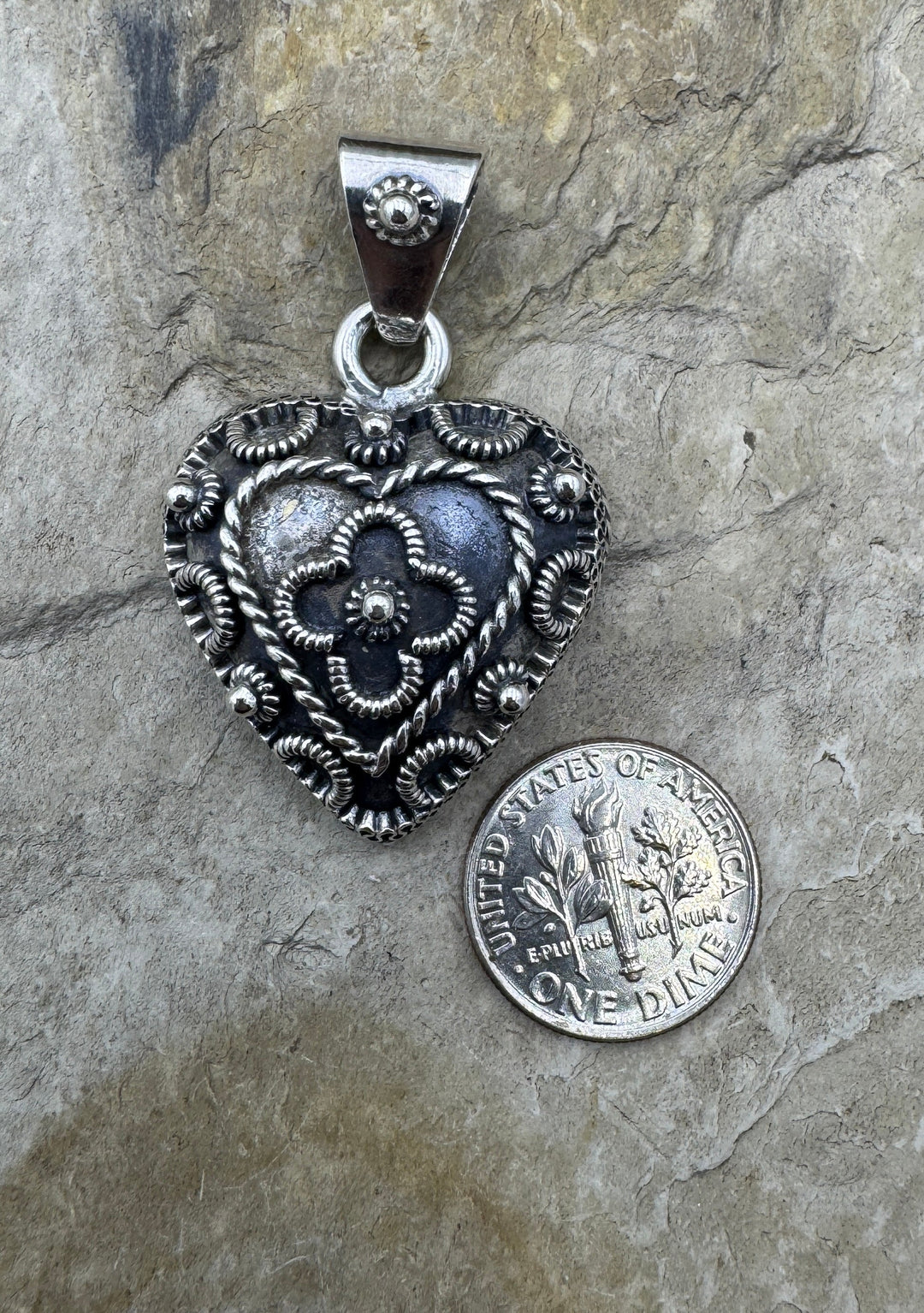 Oxidized Sterling Silver Heart Pendant 27x41mm - Jewelry