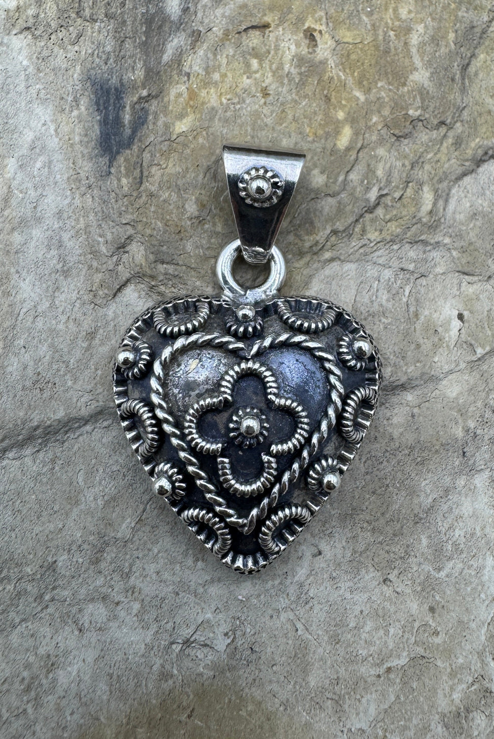 Oxidized Sterling Silver Heart Pendant 27x41mm - Jewelry