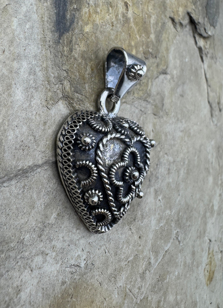 Oxidized Sterling Silver Heart Pendant 27x41mm - Jewelry