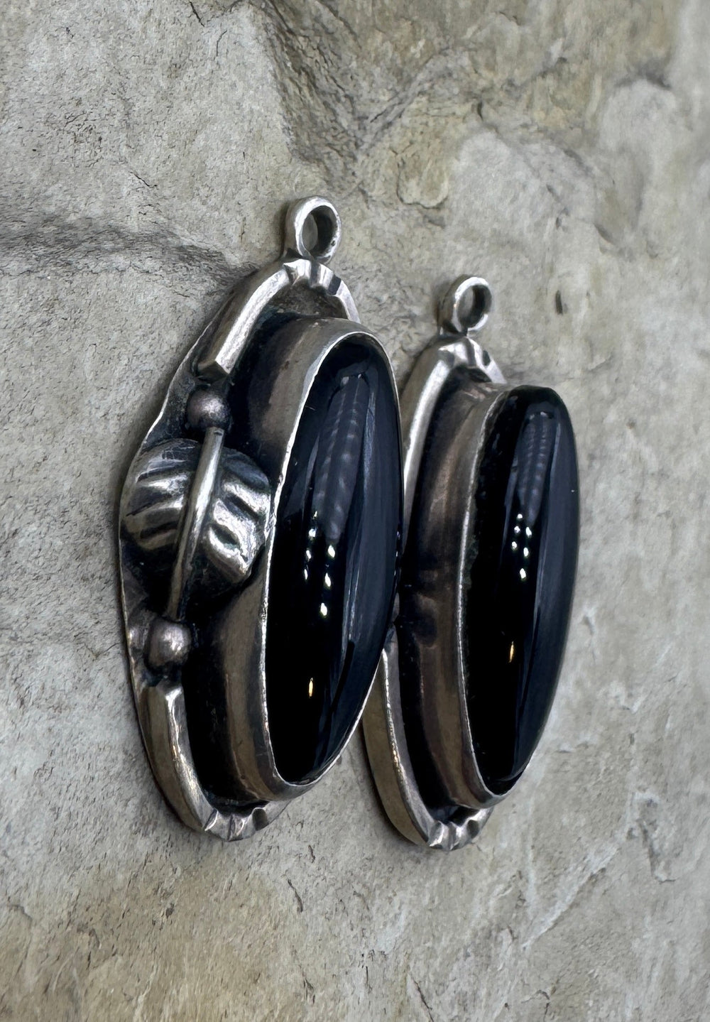 Oxidized Sterling Silver Onyx Charm/Earring pair 16x30mm