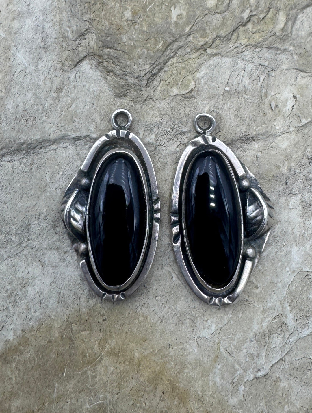Oxidized Sterling Silver Onyx Charm/Earring pair 16x30mm