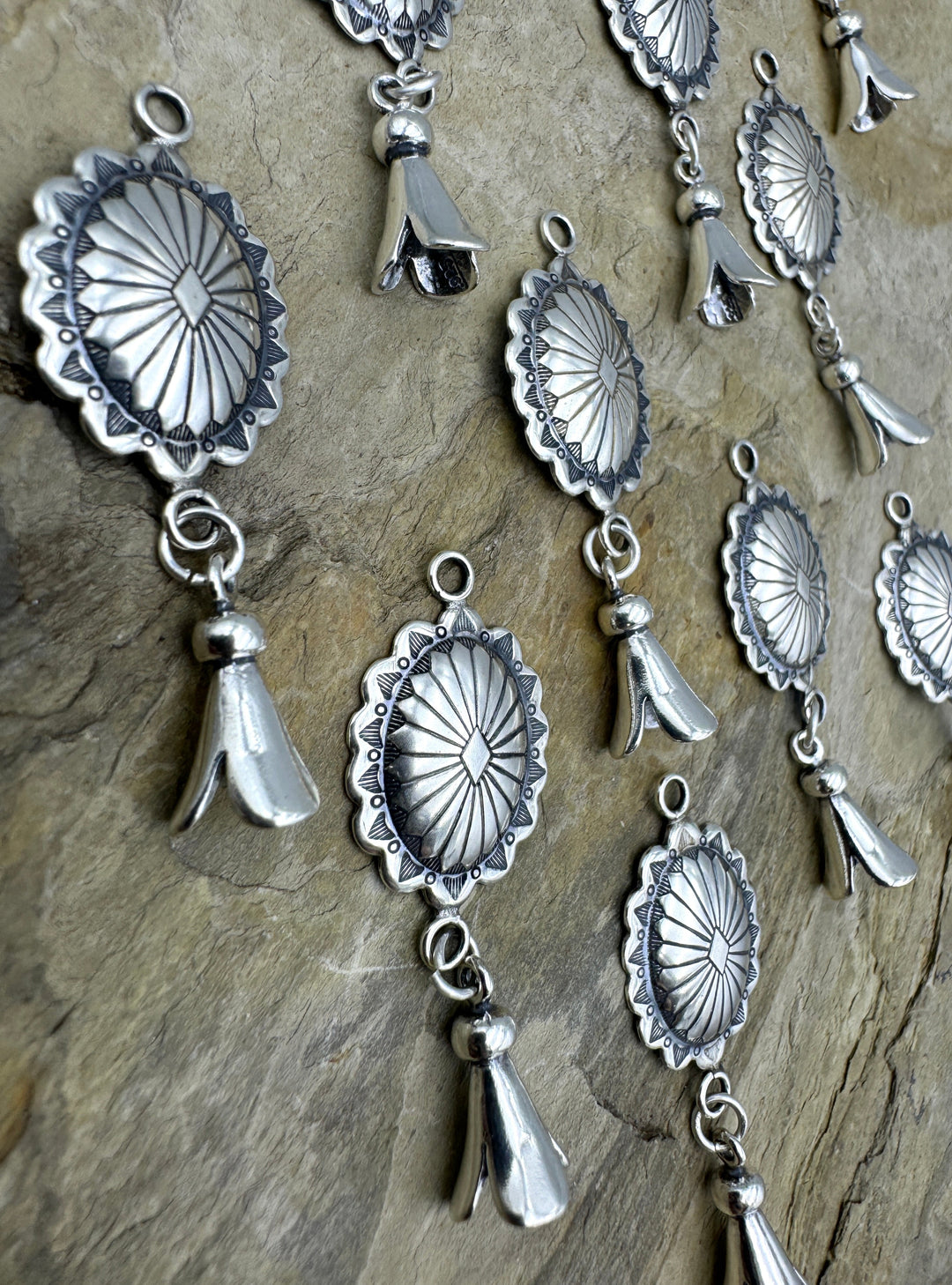 Oxidized Sterling Silver Southwest Squash Blossom Dangle