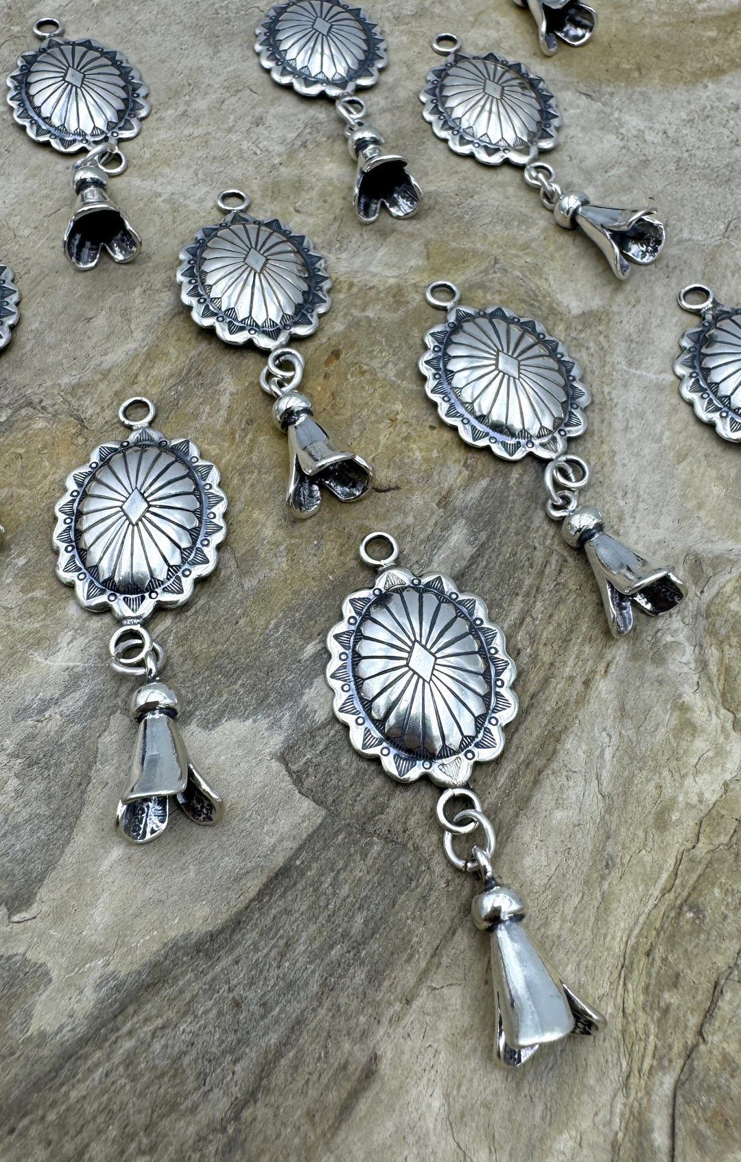 Oxidized Sterling Silver Southwest Squash Blossom Dangle