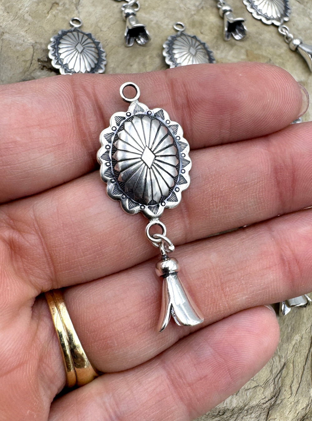 Oxidized Sterling Silver Southwest Squash Blossom Dangle