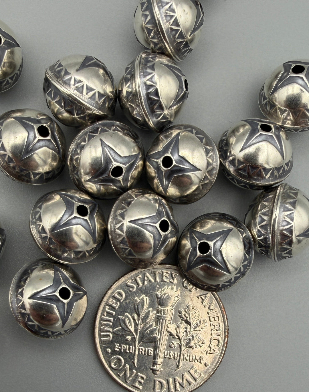 Oxidized Sterling Silver Star Design 10mm Round Beads