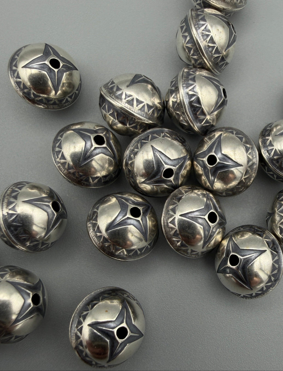 Oxidized Sterling Silver Star Design 10mm Round Beads