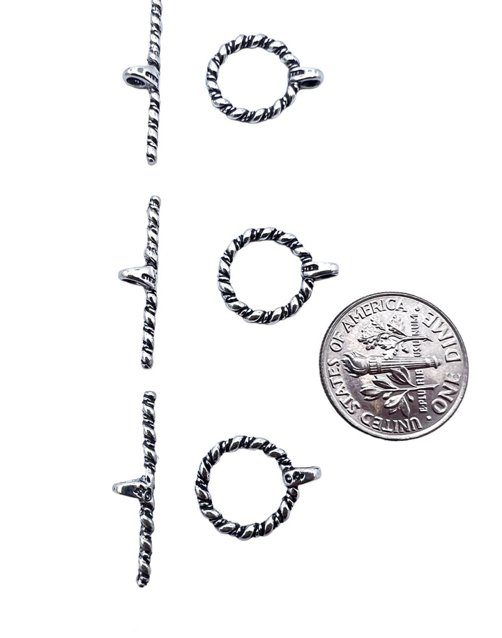 Oxidized Sterling Silver Twisted Toggle Clasp (Pkg of 1 Set)