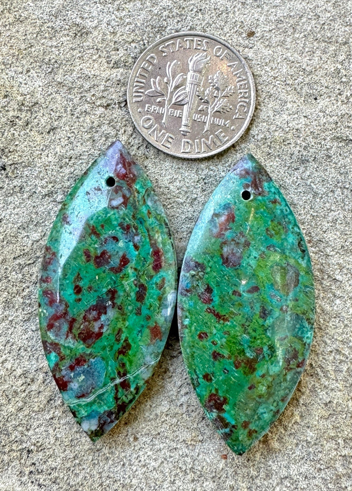 Parrot Wing Chrysocolla Large Earring Slab Bead Pair