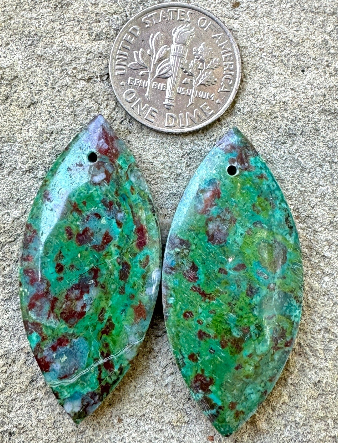 Parrot Wing Chrysocolla Large Earring Slab Bead Pair