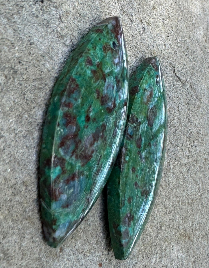 Parrot Wing Chrysocolla Large Earring Slab Bead Pair