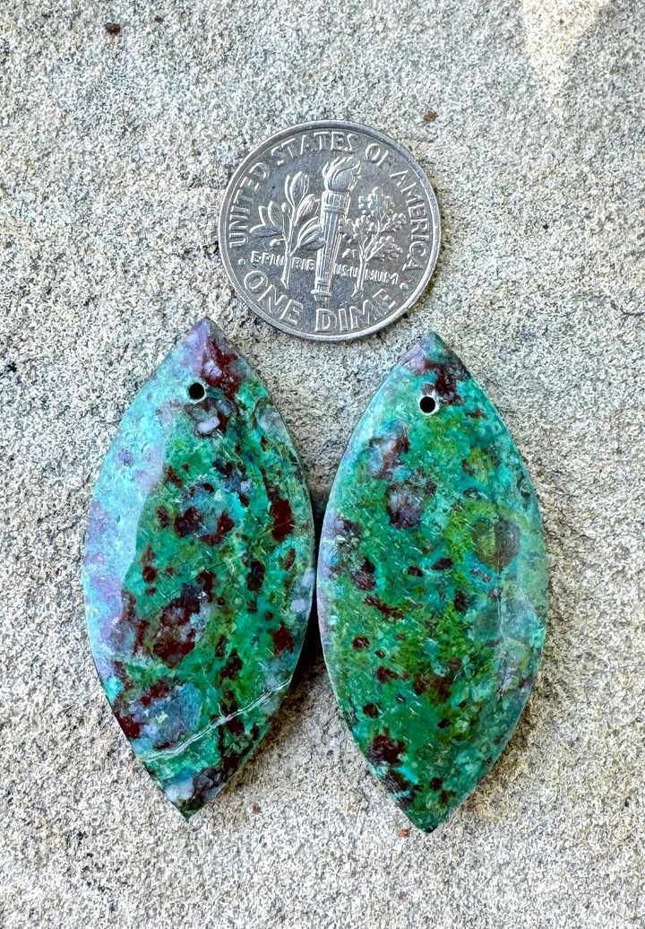 Parrot Wing Chrysocolla Large Earring Slab Bead Pair