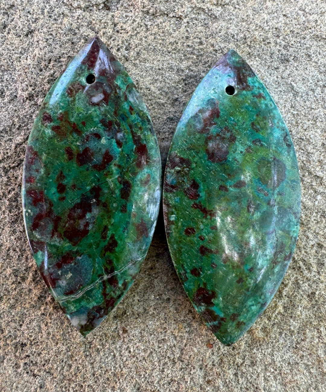 Parrot Wing Chrysocolla Large Earring Slab Bead Pair