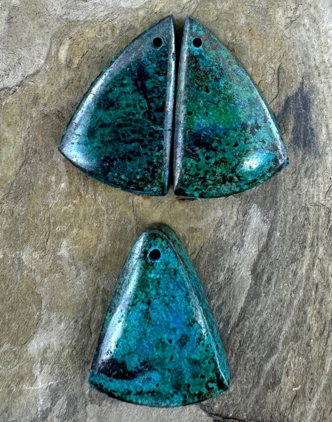 Parrot Wing Chrysocolla Set Focal Pendant bead and Earring